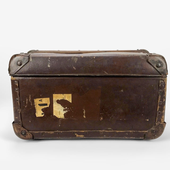 Grande valise ancienne cuir et bois
