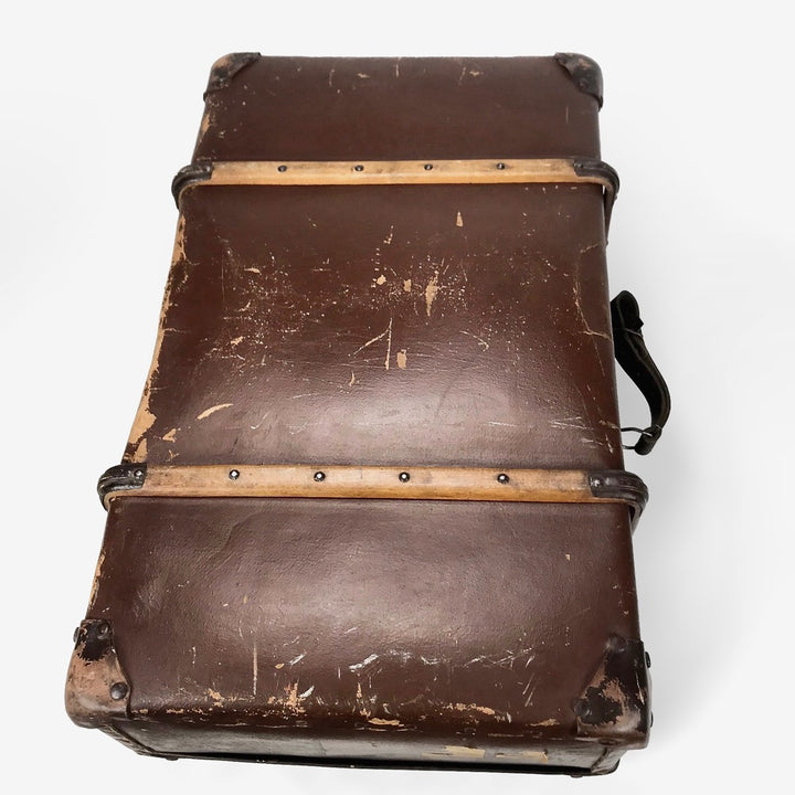 Grande valise ancienne cuir et bois
