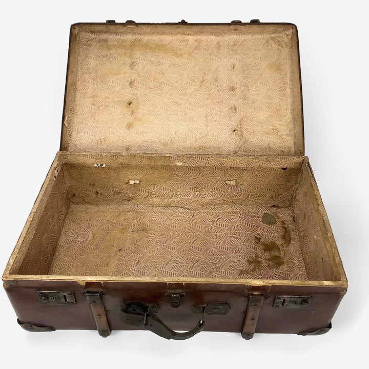 Grande valise ancienne cuir et bois
