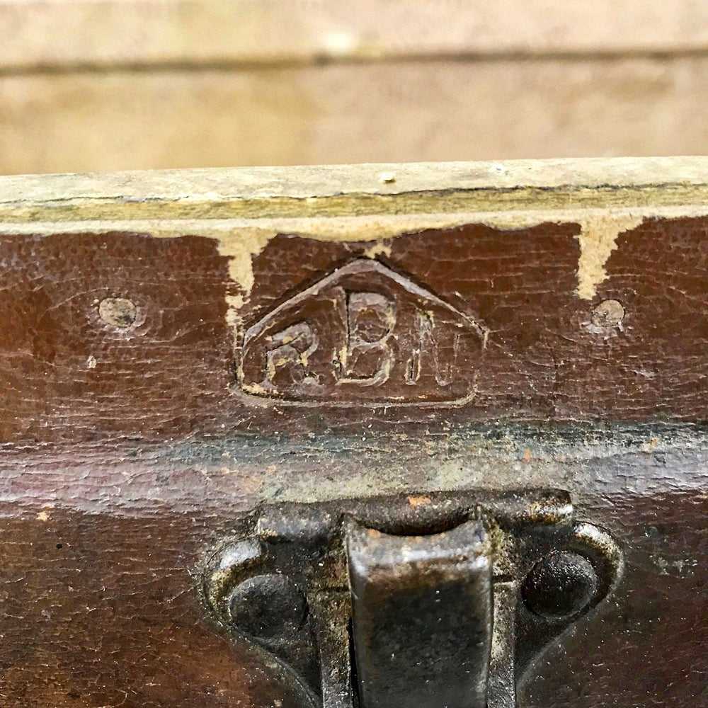 Grande valise ancienne cuir et bois