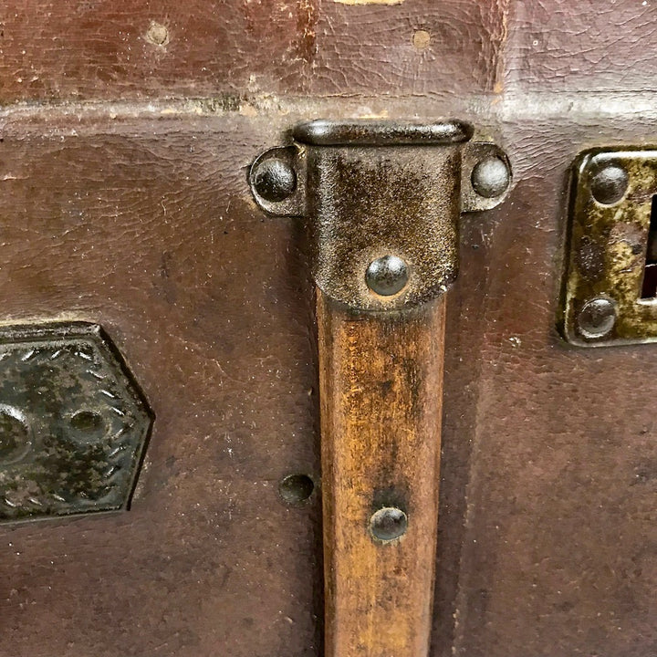 Grande valise ancienne cuir et bois