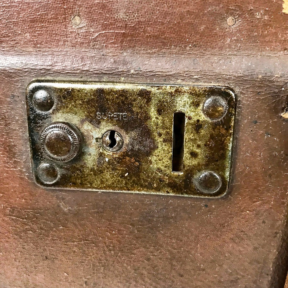 Grande valise ancienne cuir et bois