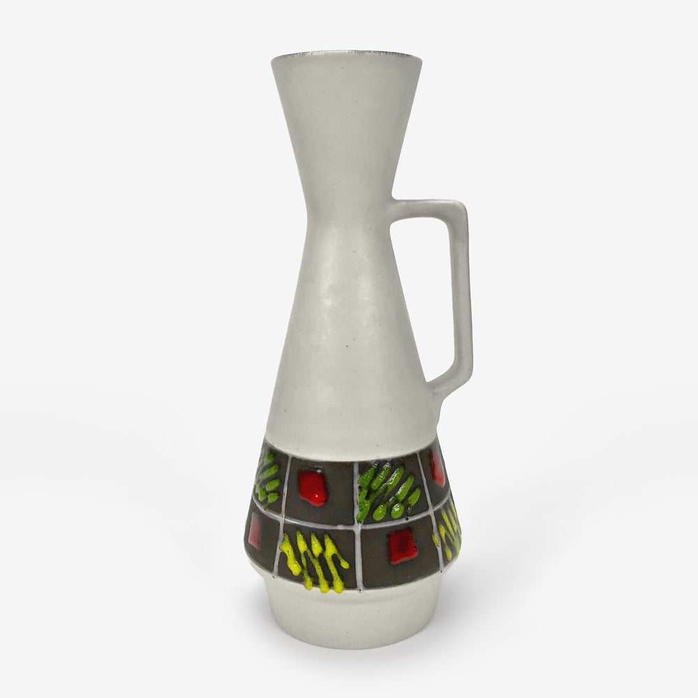 Vase à anse blanc mat fifties à motifs abstraits