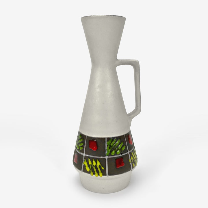 Vase à anse blanc mat fifties à motifs abstraits