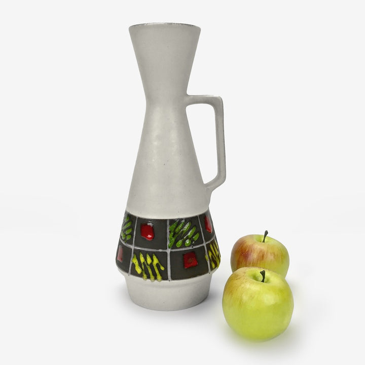 Vase à anse blanc mat fifties à motifs abstraits