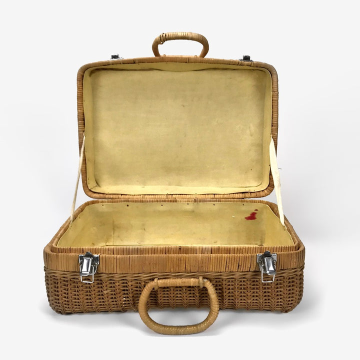 Petite valise bohème en osier des années 60