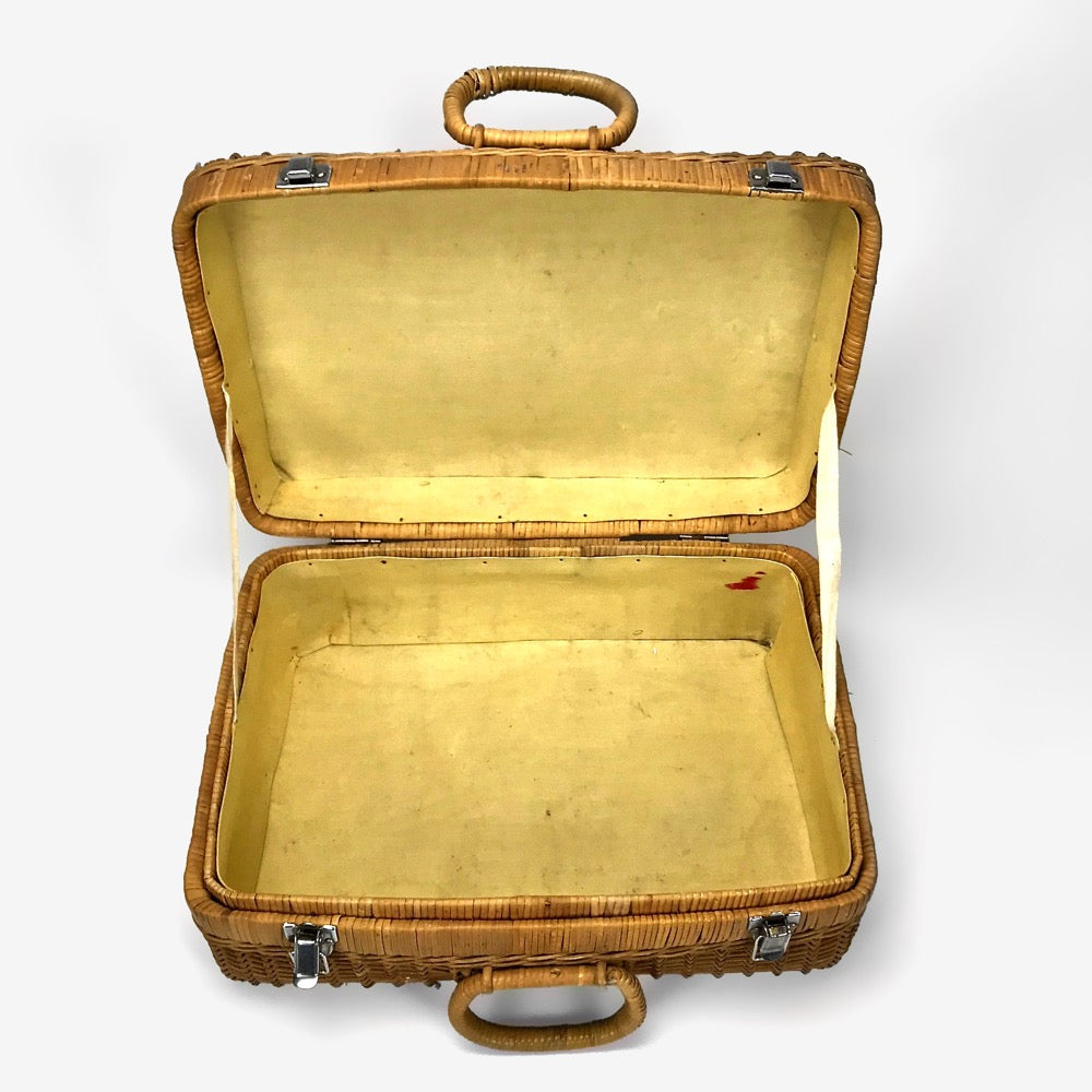 Petite valise bohème en osier des années 60