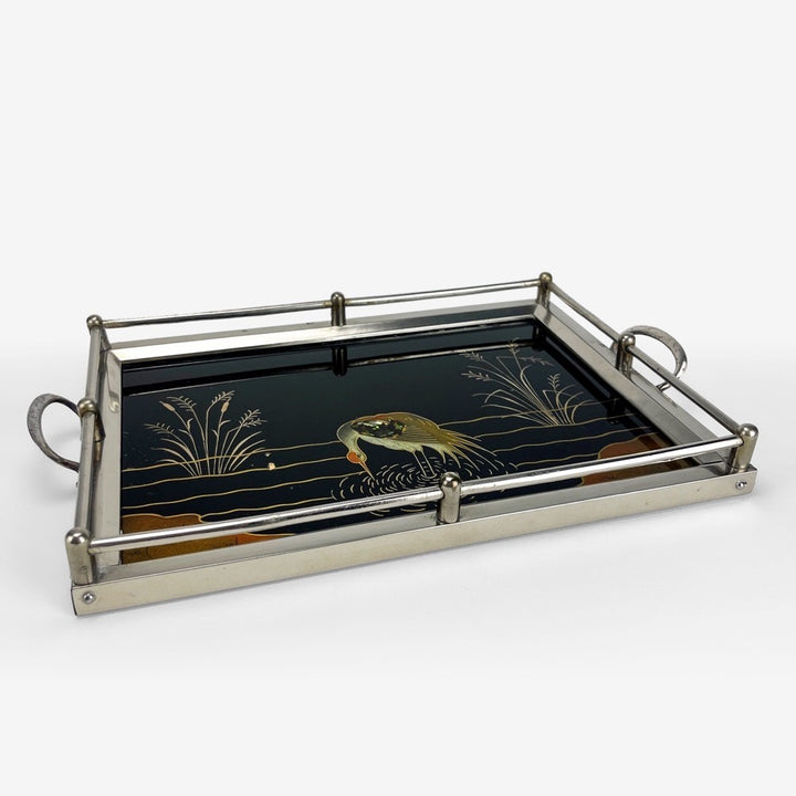 Plateau à thé Art Déco verre et métal argenté années 30