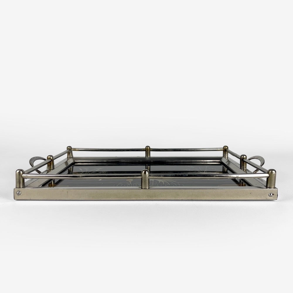 Plateau à thé Art Déco verre et métal argenté années 30