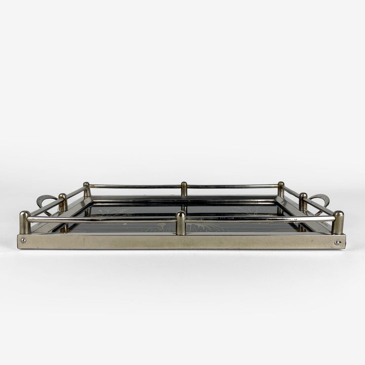 Plateau à thé Art Déco verre et métal argenté années 30