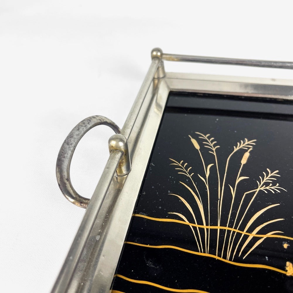 Plateau à thé Art Déco verre et métal argenté années 30