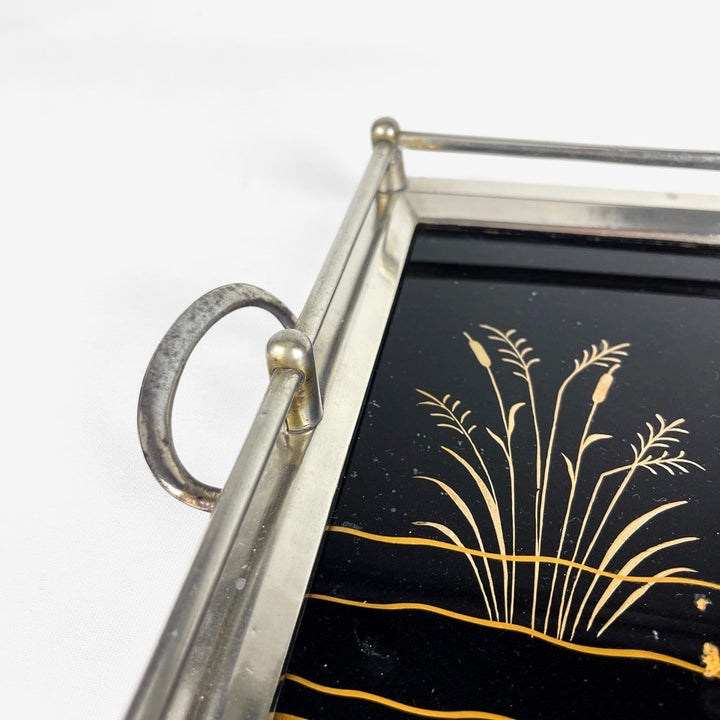 Plateau à thé Art Déco verre et métal argenté années 30