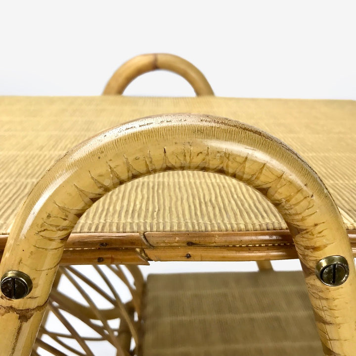 Table double plateaux et porte-revues en bambou et osier