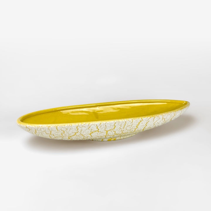 Coupe ovale céramique émaillée jaune et texture Mid-Century