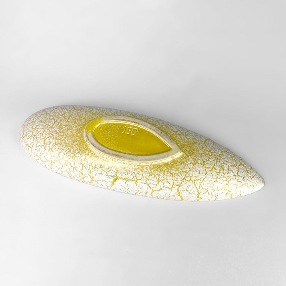 Coupe ovale céramique émaillée jaune et texture Mid-Century