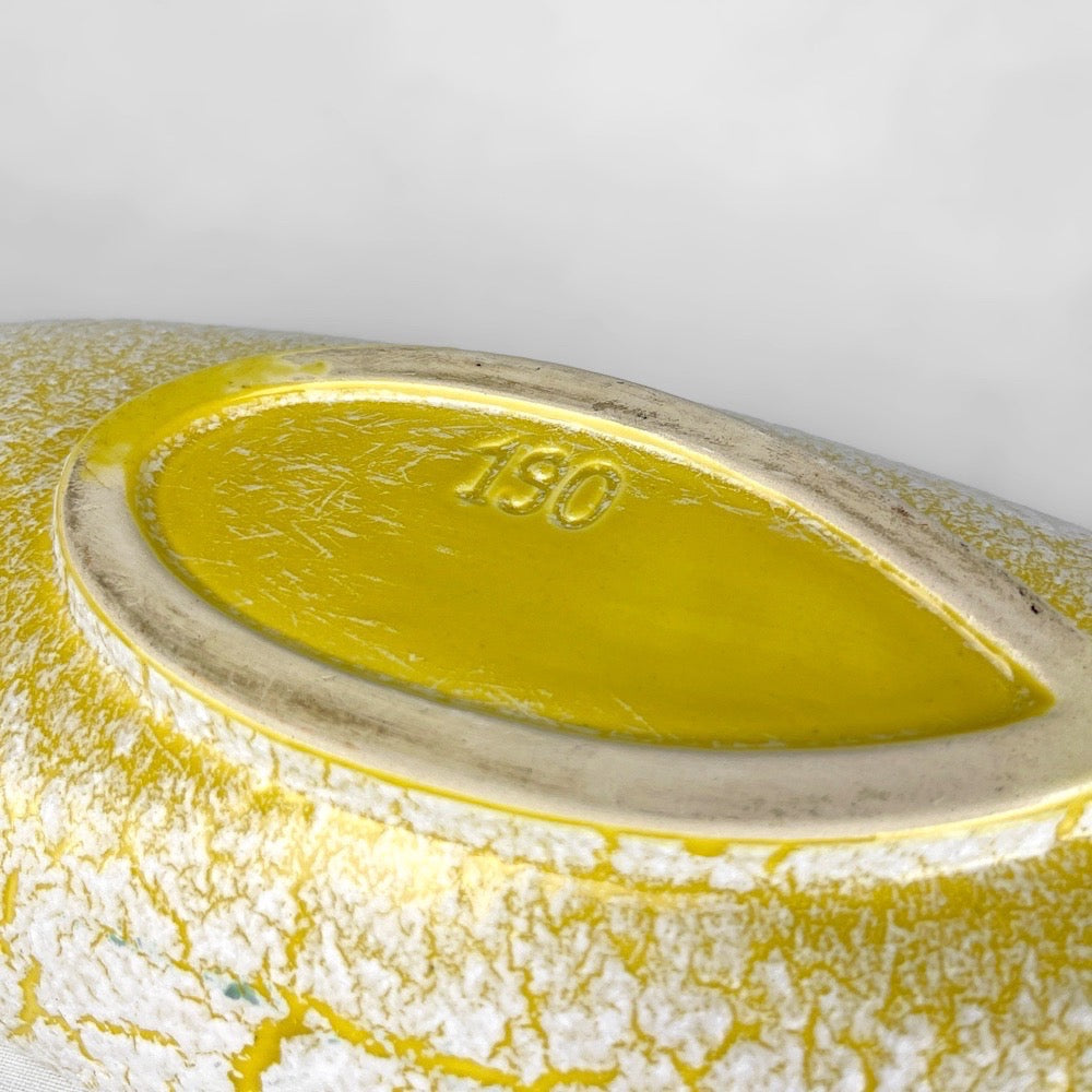 Coupe ovale céramique émaillée jaune et texture Mid-Century