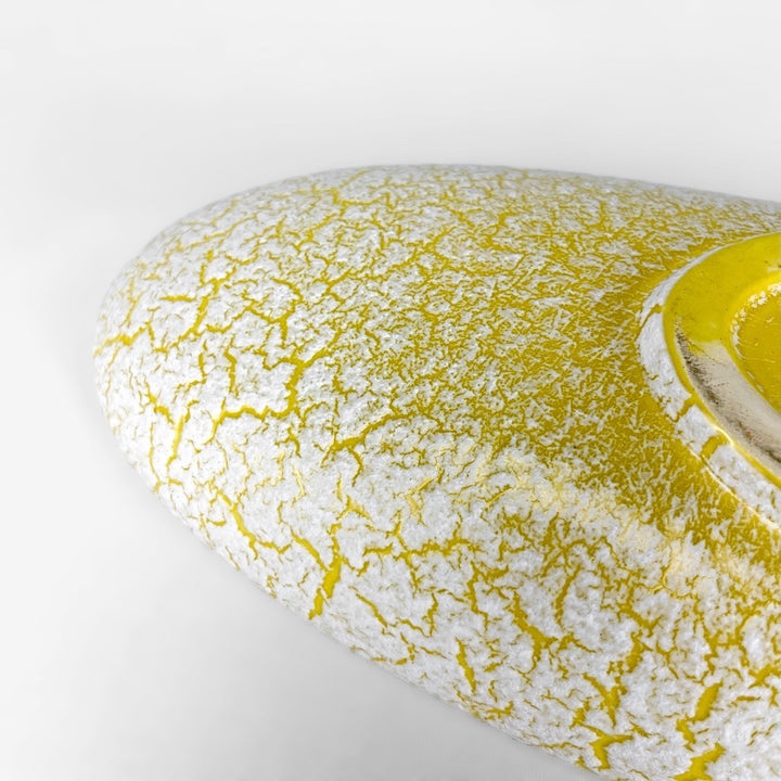 Coupe ovale céramique émaillée jaune et texture Mid-Century