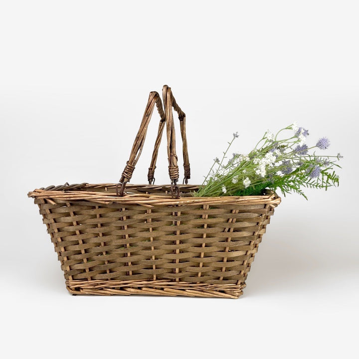 Panier ancien en éclisses de bois tissées et osier tressé