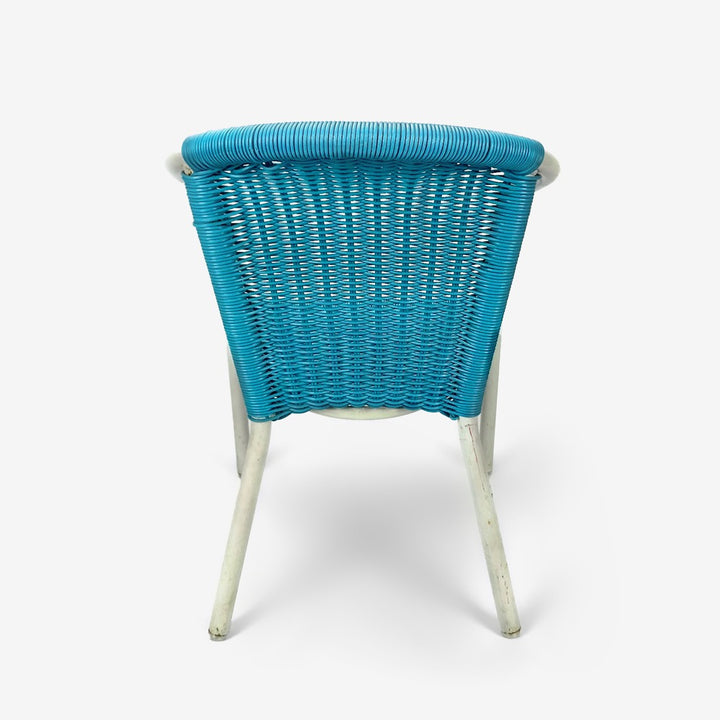 Fauteuil enfant en métal blanc et scoubidou bleu turquoise
