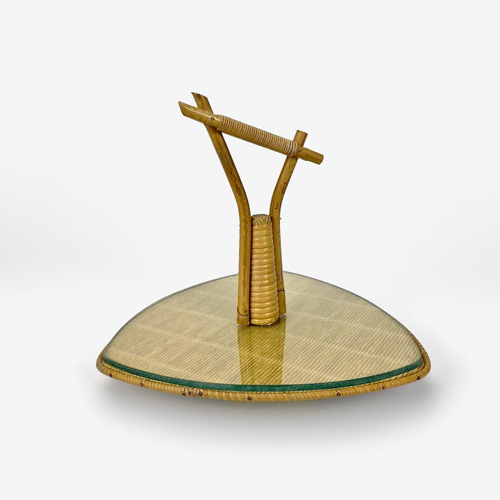Plateau de service en rotin et verre