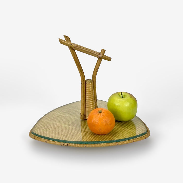 Plateau de service en rotin et verre