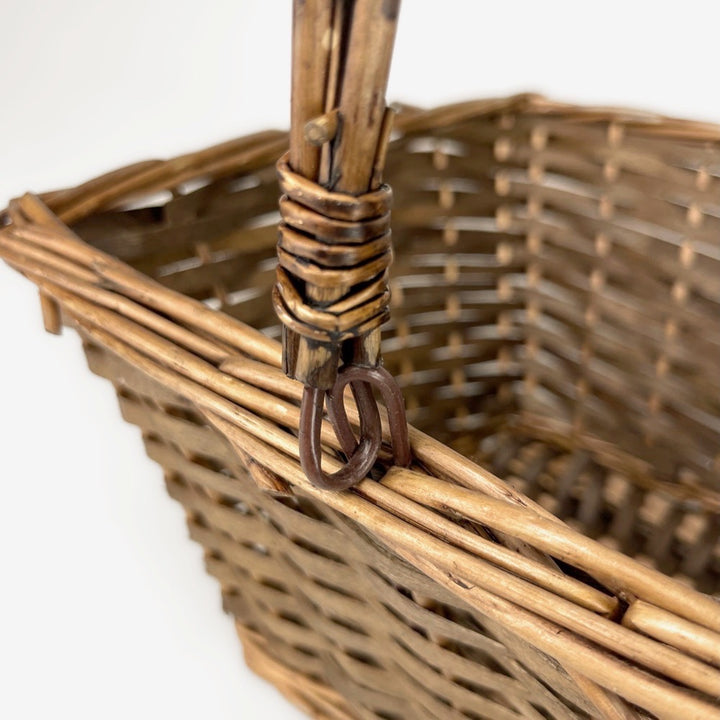 Panier ancien en éclisses de bois tissées et osier tressé