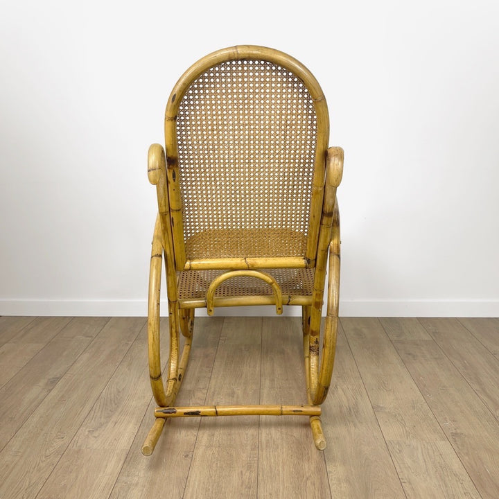 Rocking Chair rotin et cannage 70's