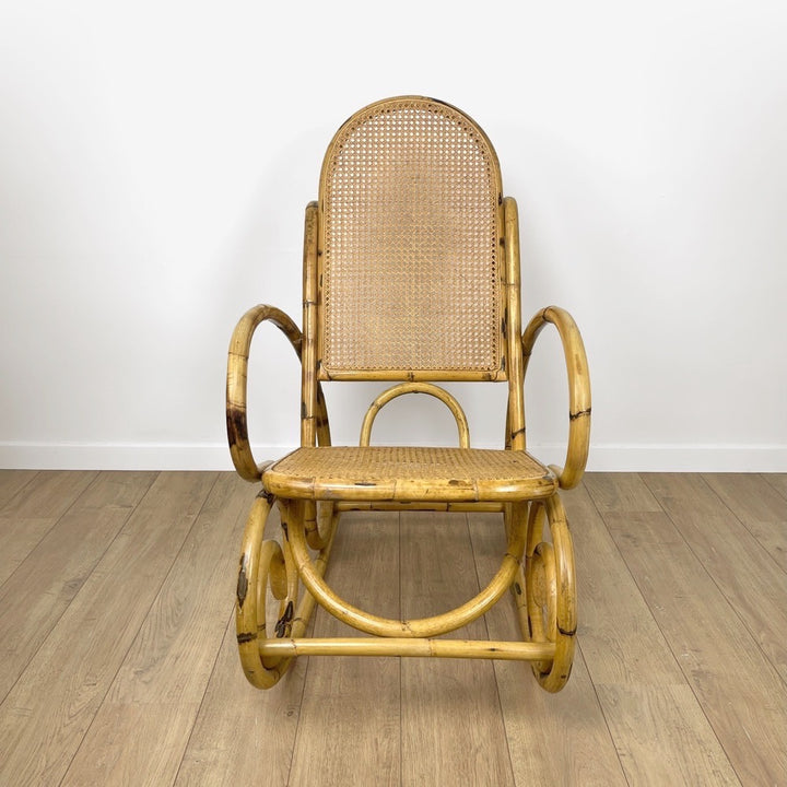 Rocking Chair rotin et cannage 70's