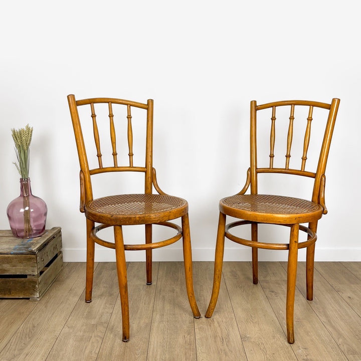 Paire de chaises bistrot cannées Mundus Ungvar Ungarn 1900