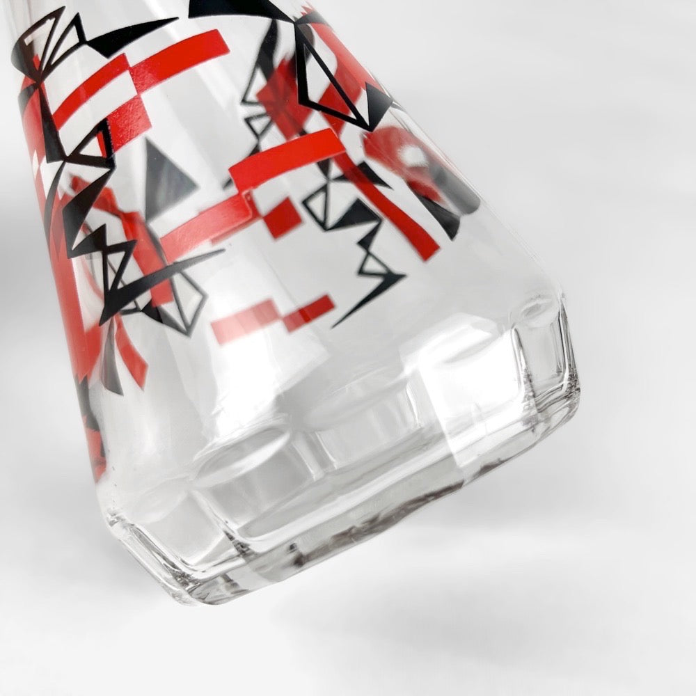 Service à liqueur design en verre sérigraphié Mid-Century