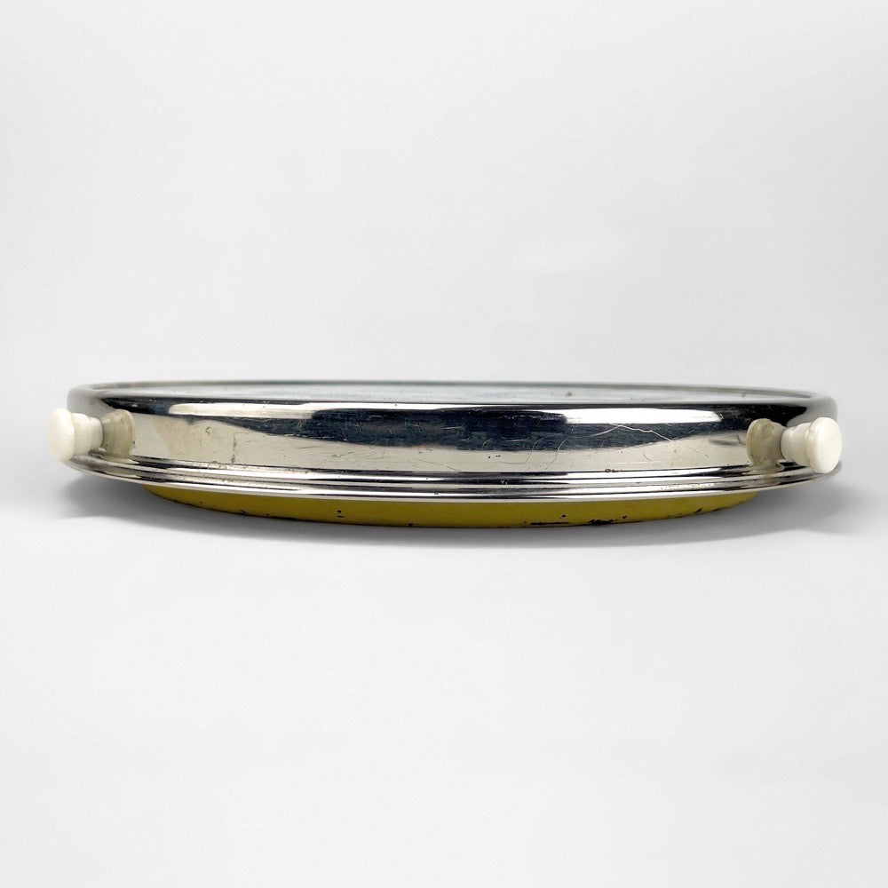 Plateau tournant verre et inox motif carreaux de ciment