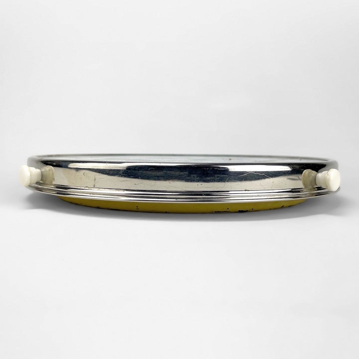 Plateau tournant verre et inox motif carreaux de ciment