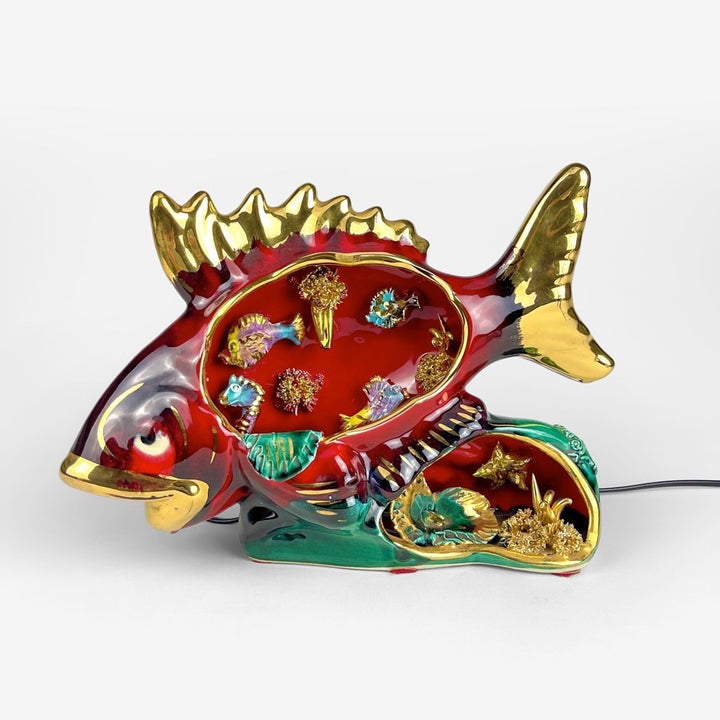 Lampe Poisson barbotine XXL Vallauris double ouverture