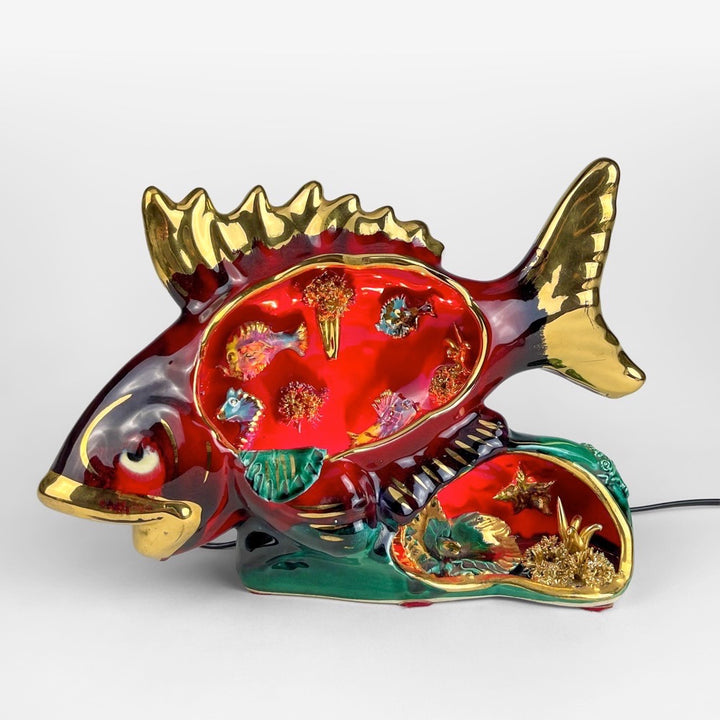 Lampe Poisson barbotine XXL Vallauris double ouverture