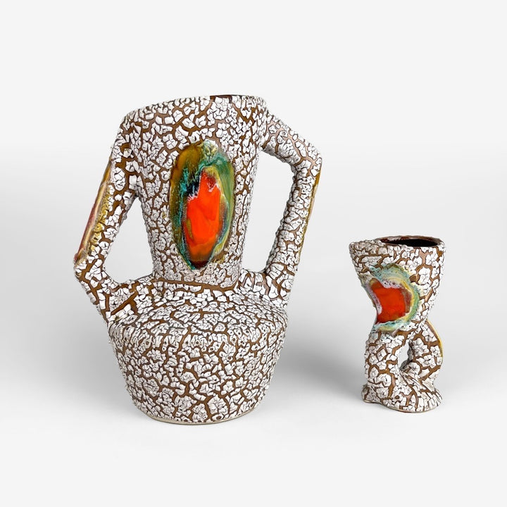 Paire de vases en céramique craquelée et flammée Vallauris années 70