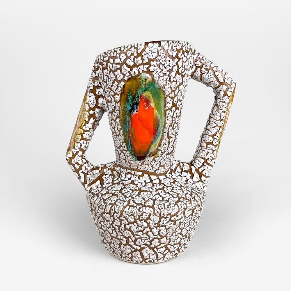 Paire de vases en céramique craquelée et flammée Vallauris années 70
