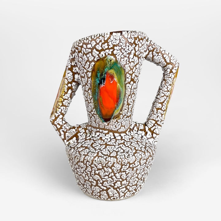 Paire de vases en céramique craquelée et flammée Vallauris années 70