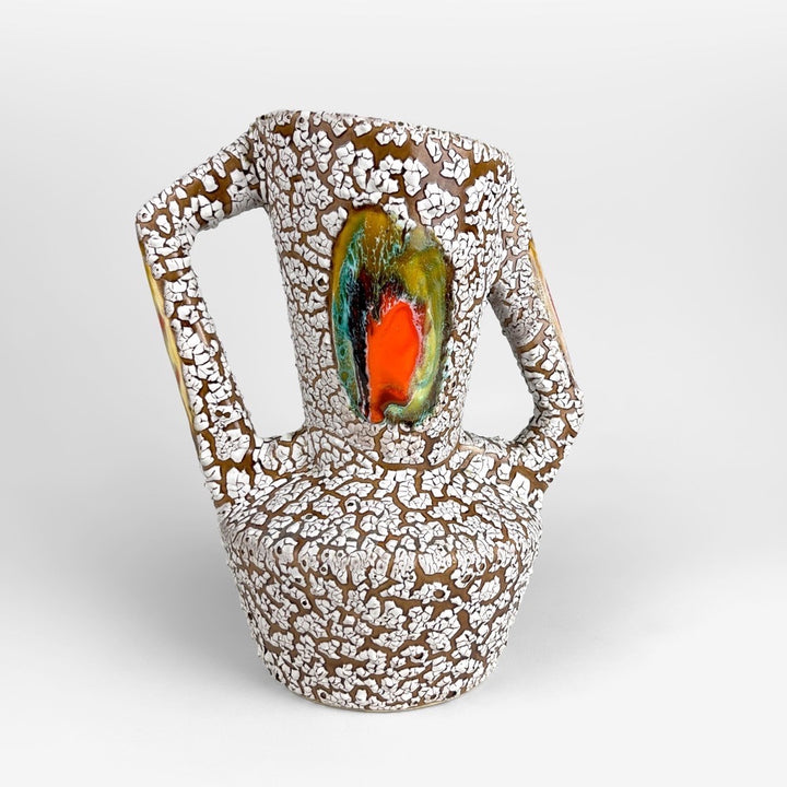 Paire de vases en céramique craquelée et flammée Vallauris années 70
