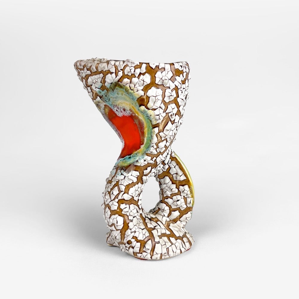 Paire de vases en céramique craquelée et flammée Vallauris années 70