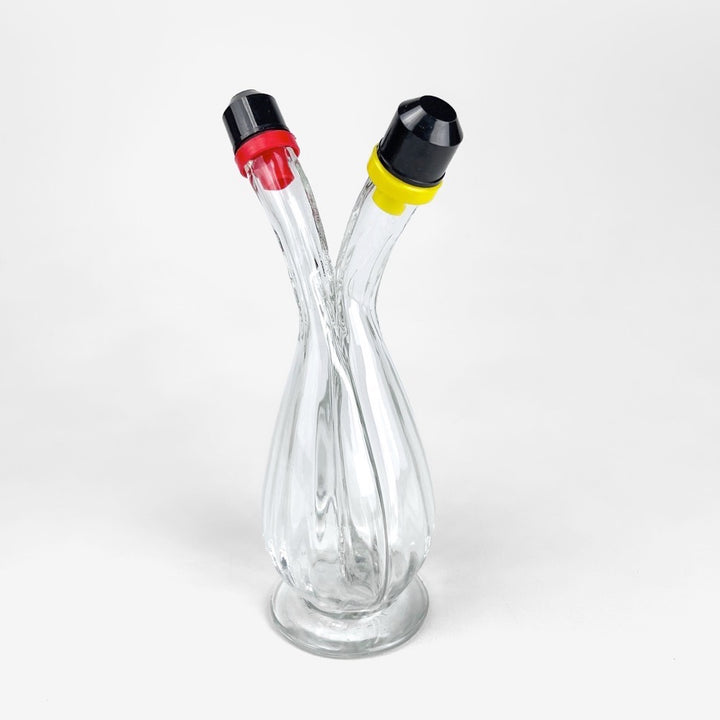 Duo de serviteurs huile et vinaigre en verre soufflé années 60