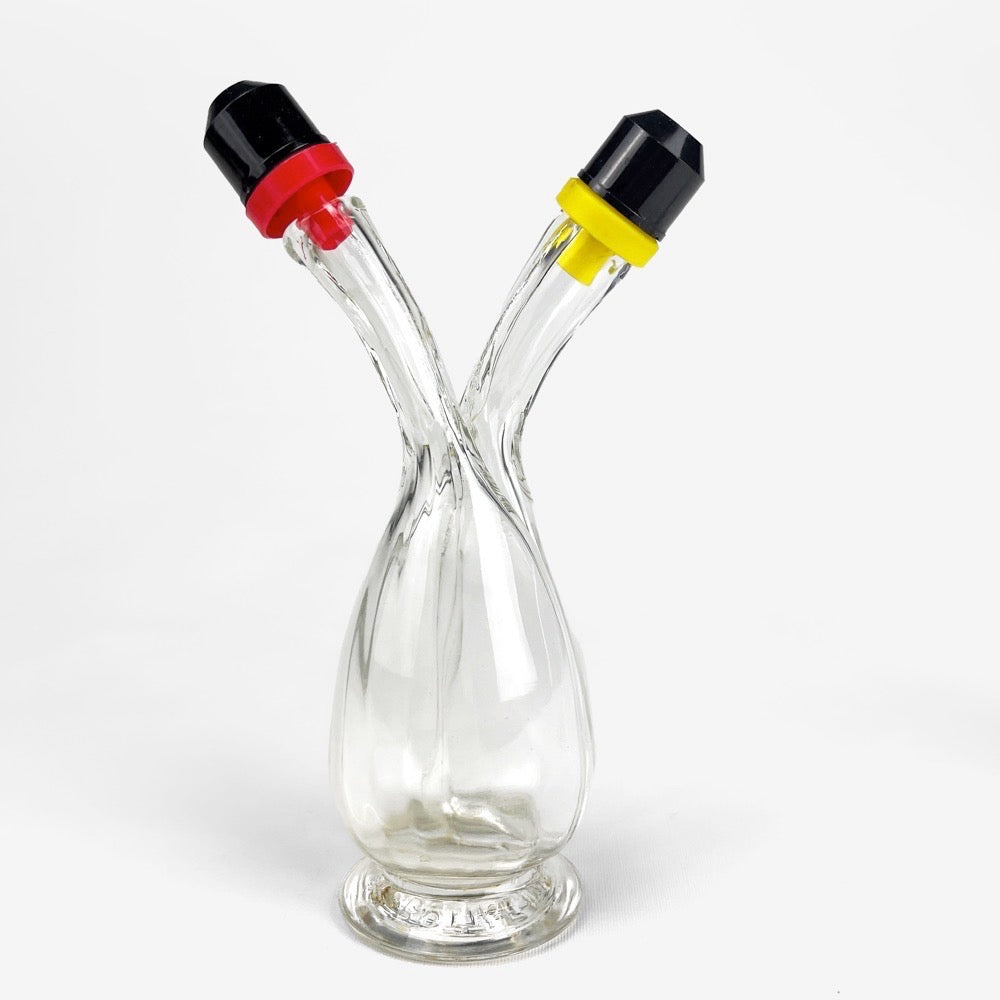 Duo de serviteurs huile et vinaigre en verre soufflé années 60
