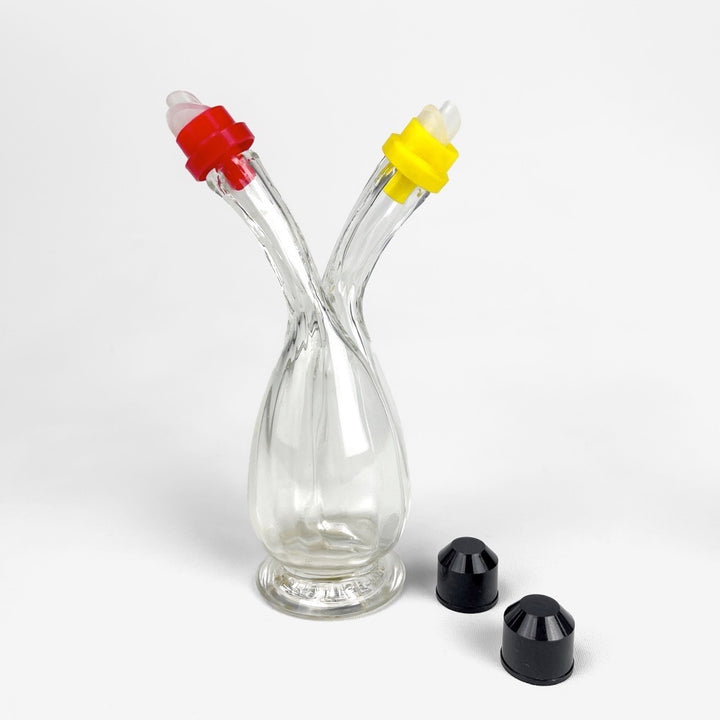 Duo de serviteurs huile et vinaigre en verre soufflé années 60