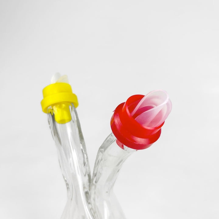 Duo de serviteurs huile et vinaigre en verre soufflé années 60