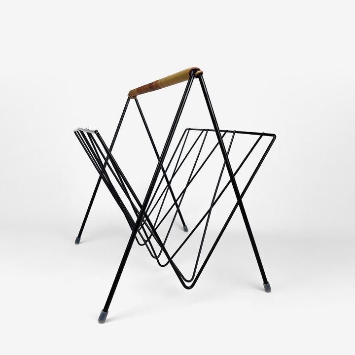 Porte-revues graphique métal et scoubidou années 60