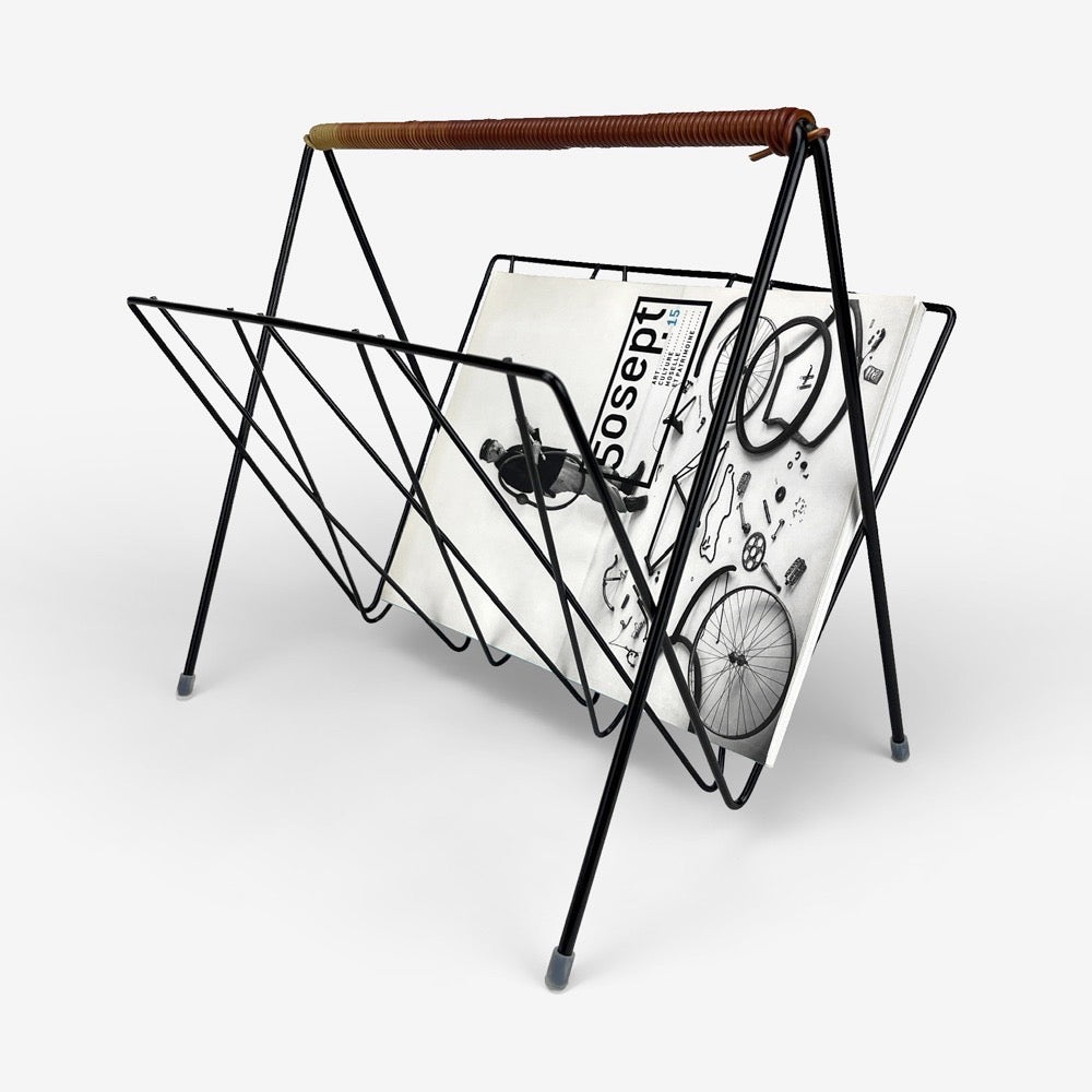 Porte-revues graphique métal et scoubidou années 60