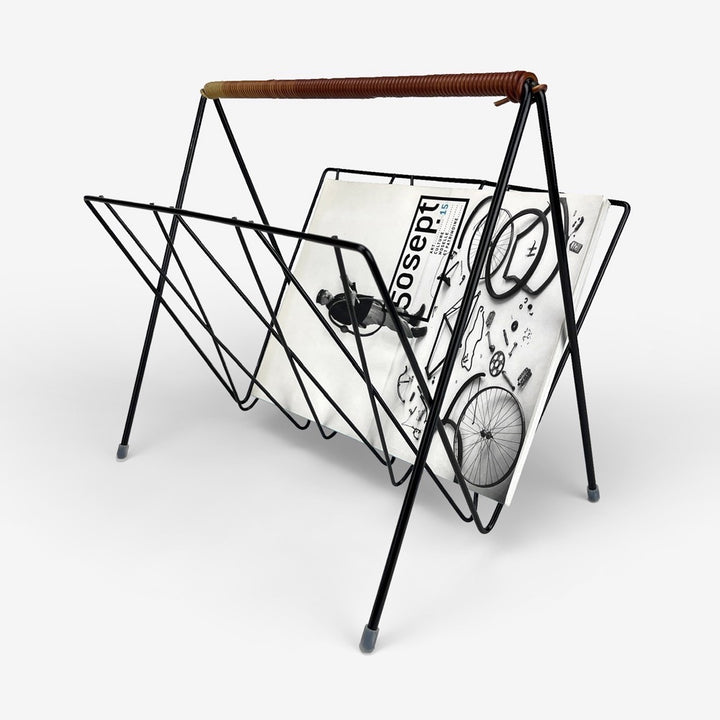 Porte-revues graphique métal et scoubidou années 60