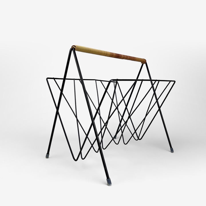 Porte-revues graphique métal et scoubidou années 60