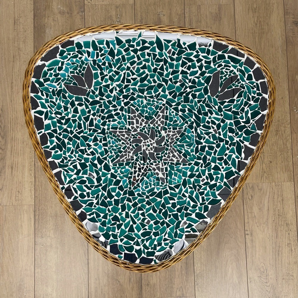 Guéridon tripode plateau mosaïque miroir années 50