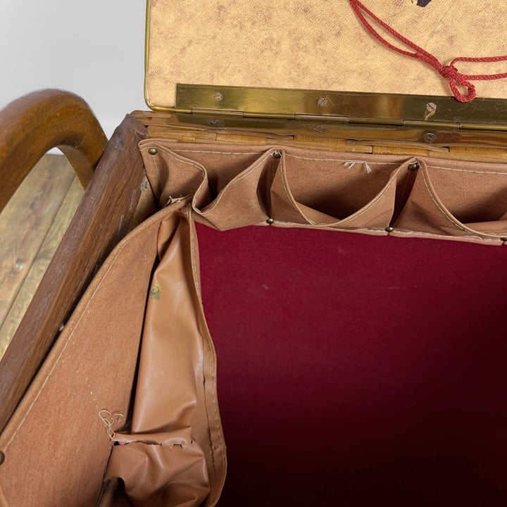 Travailleuse bois et éclisse de rotin vintage