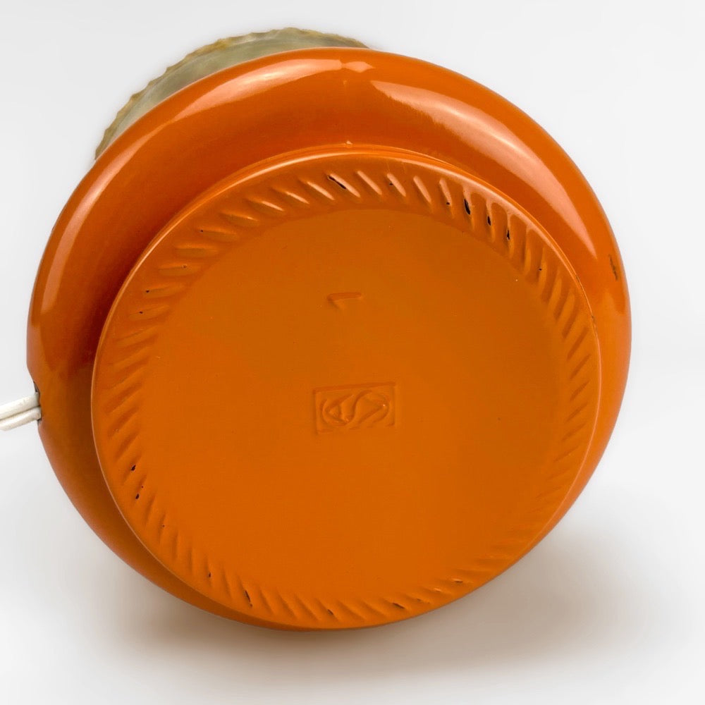 Lampe de chevet céramique et tissu brodé orange 70's